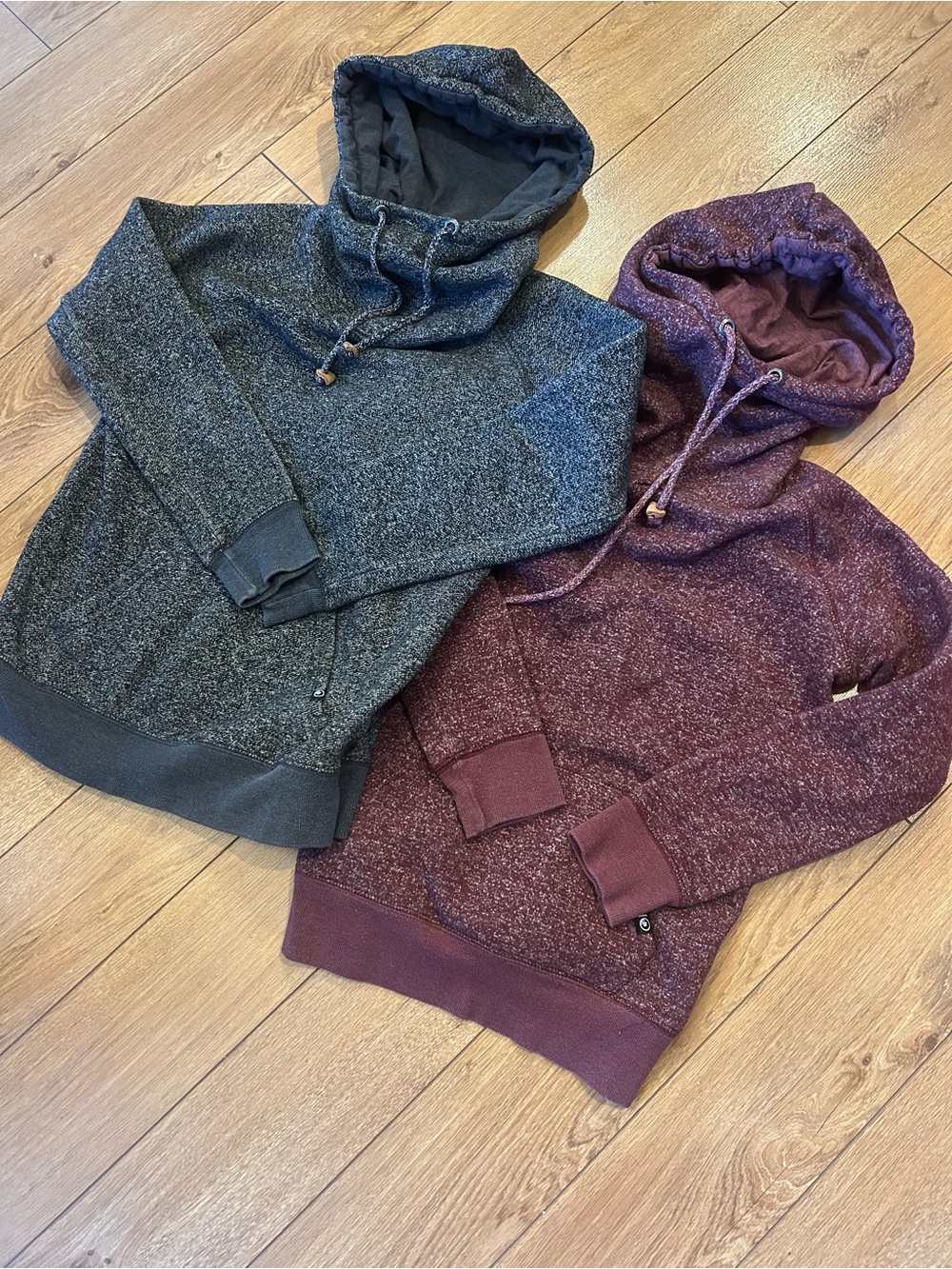 Women's Cozy Cowl Hoodie Sweater - Gray and Burgundy